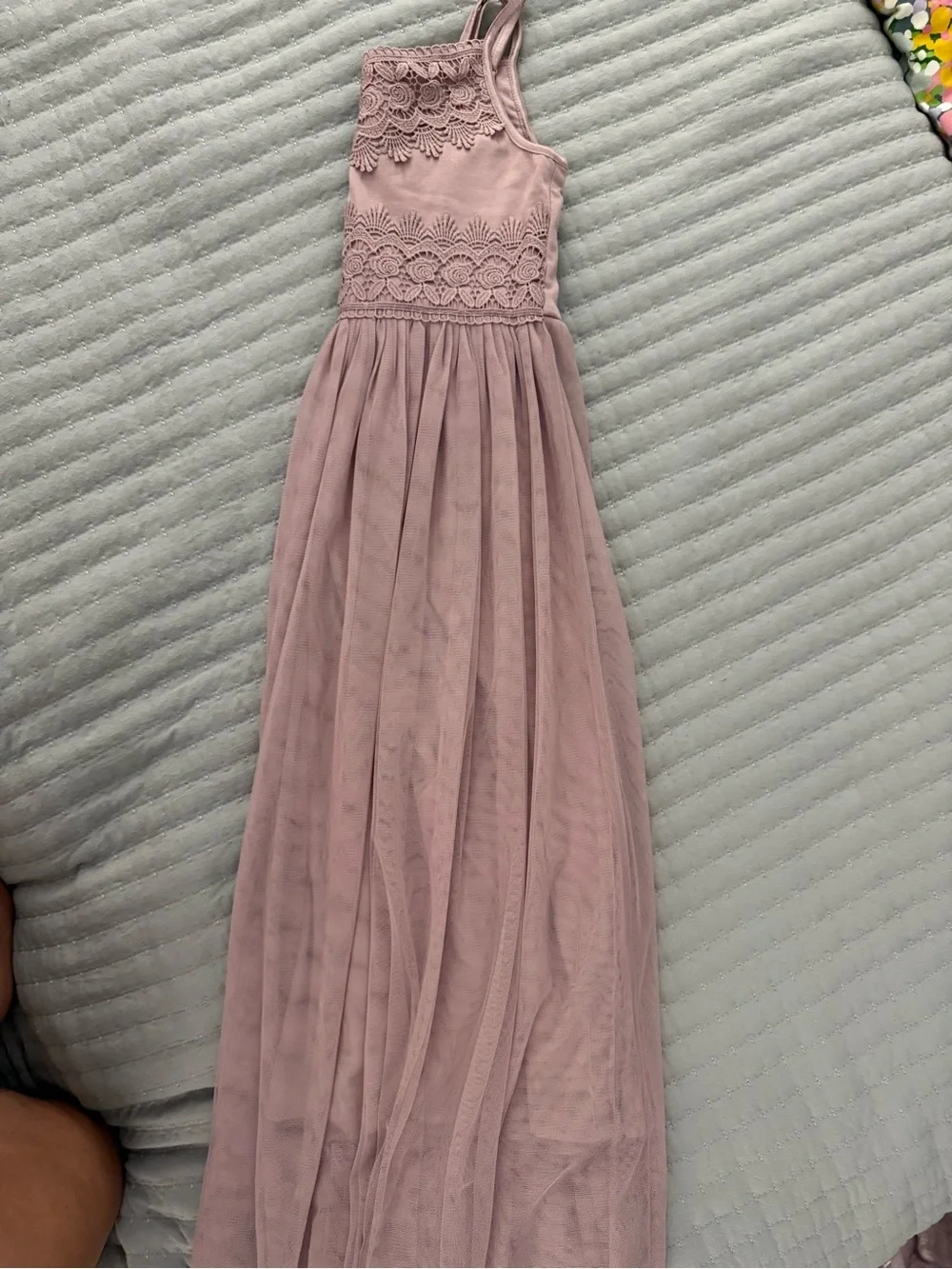 Girls' Dusty Rose Lace-Trim Casual Dress